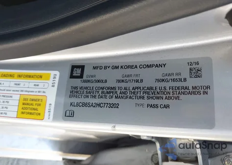 2017 Chevrolet Spark Ls Cvt from USA, damaged, VIN KL8CB6SA2HC773202